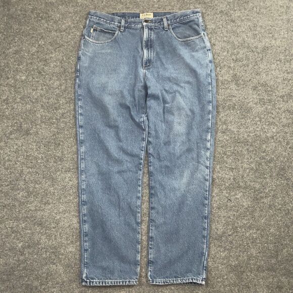 L.L.Bean Jeans Mens Size 38 Blue Denim Flannel Lined Straight Medium Wash - Picture 1 of 10